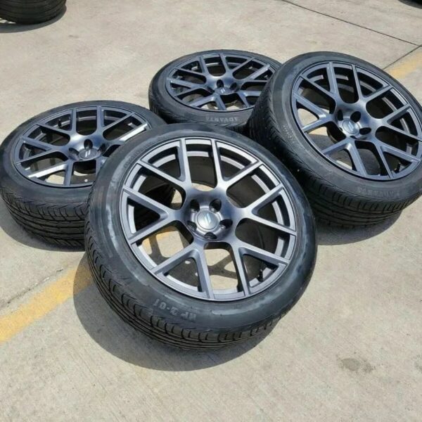 Close-up of OEM wheels for Dodge Challenger/Charger